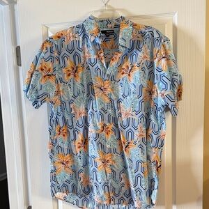 Murano Blue and Orange Geometric Floral Shirt